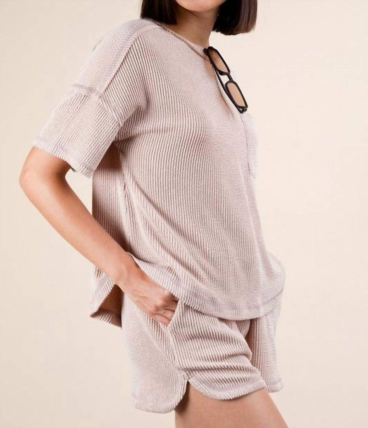 Very J - Oversized Two Tone Double Knit Top & Shorts