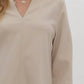 Entro - Faux Leather V-neck Pleather Blouse
