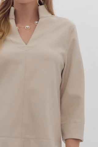 Entro - Faux Leather V-neck Pleather Blouse