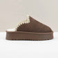 Ccocci - Women's Crochet Edge Sherpa Platform Slippers