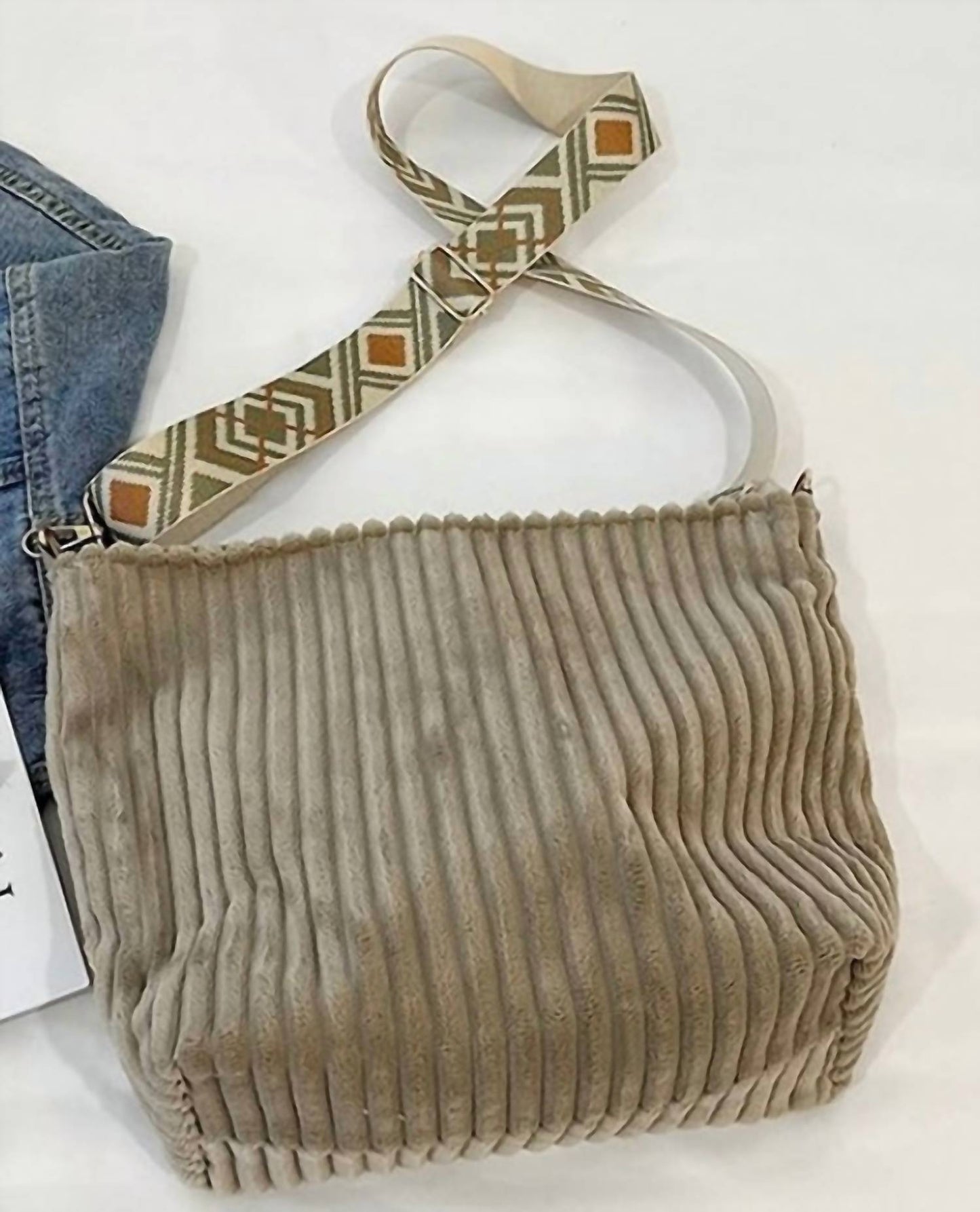 42Pops - Women's Corduroy Slouchy Tote Bag With Guitar Shoulder Strap