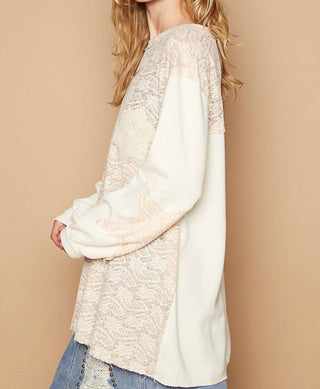 Pol - Round Neck Long Sleeve Crochet Patches Top