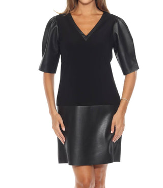 Joseph Ribkoff - Faux Leather Puff Sleeve Dress
