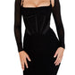 Freyja Satin Ruched Long Sleeve Bodycon Dress - Black