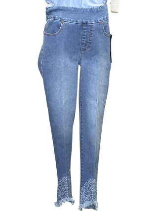Slimsation By Multiples - Embroidered Scallop Hem Jean