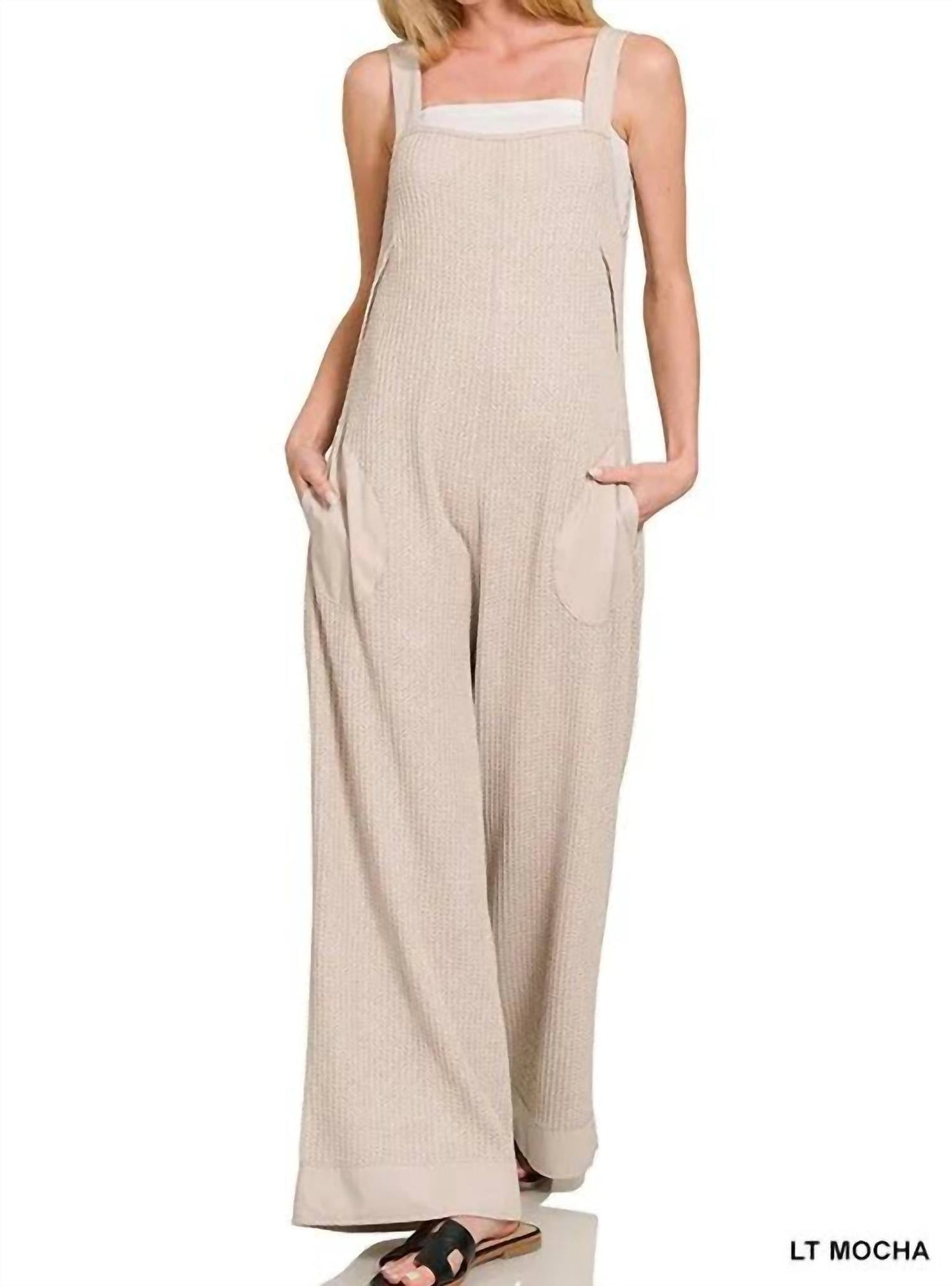 Trendsi - Zenana Knit Waffle Wide Leg Overalls