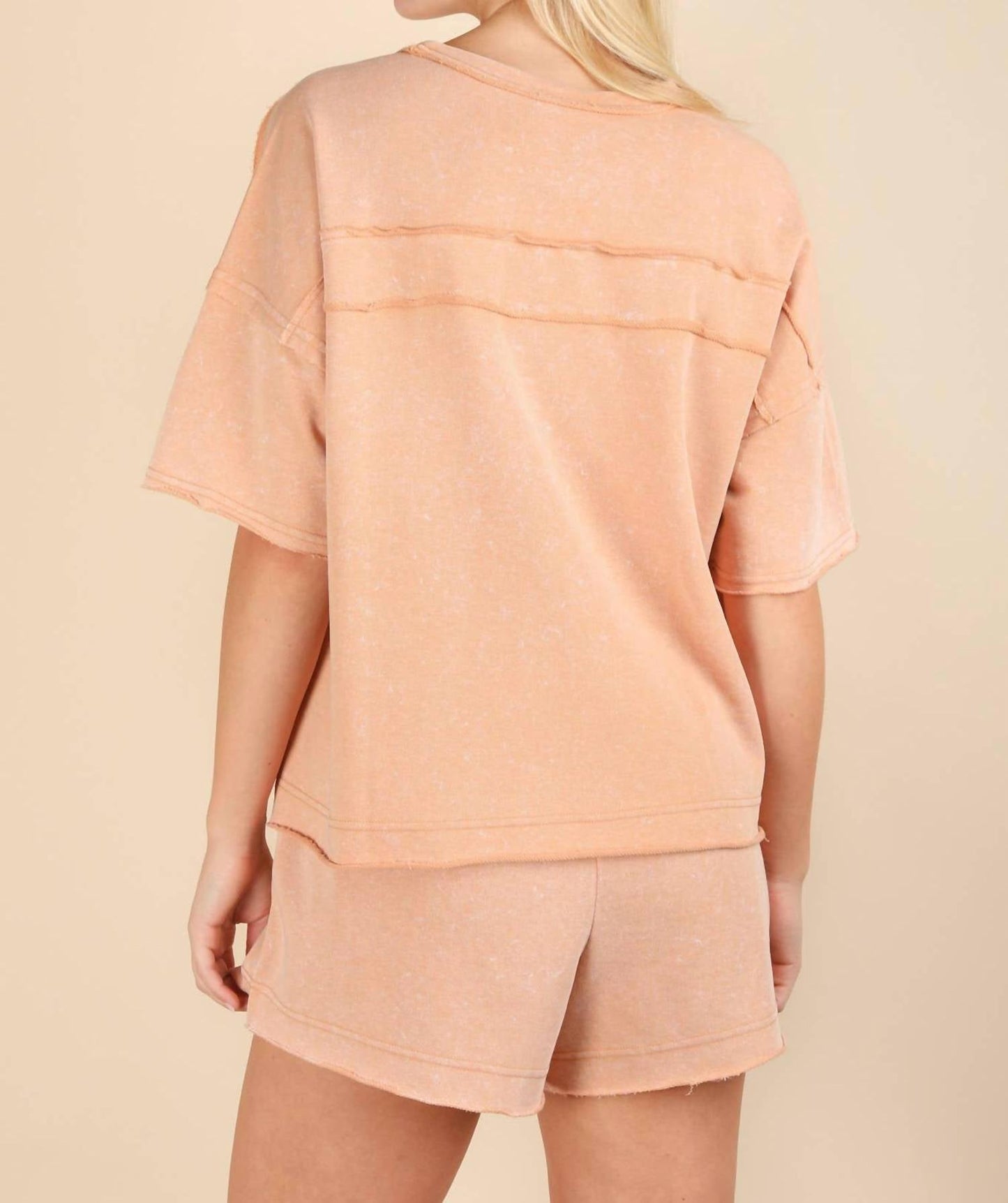 Very J - Mineral Washed Comfy Knit Top & Shorts Set