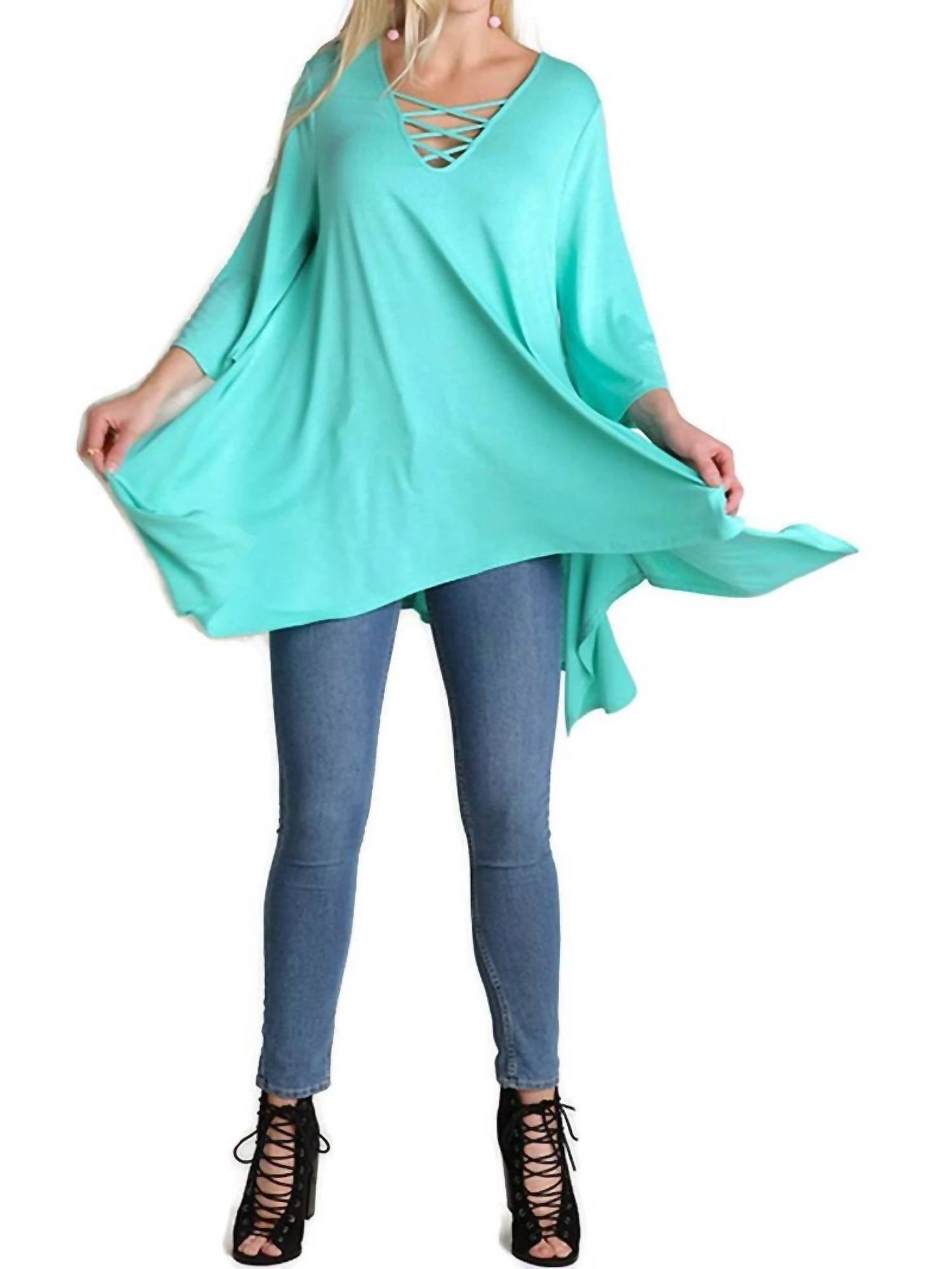 Umgee - Crossed Bell Sleeve Asymmetrical Tunic