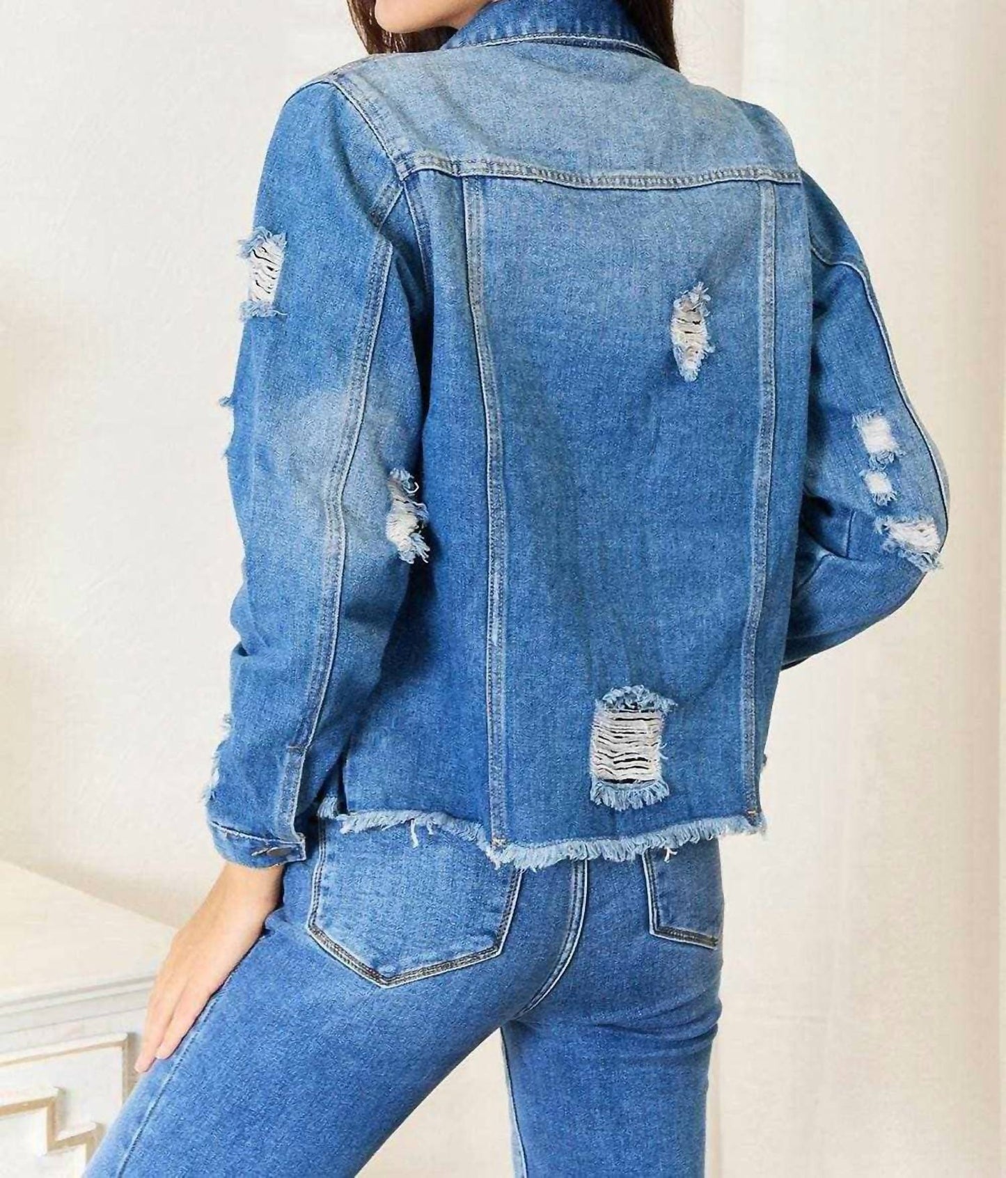 Double Take - Leopard Floral Distressed Jacket
