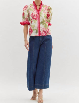 Entro - Rose Print Pullover Top