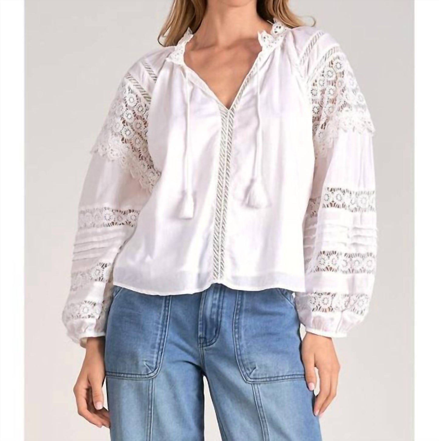 Elan - Crochet Panel Peasant Top