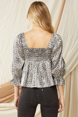 Entro - Leopard Iridescent Babydoll Top
