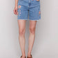 Charlie B - Embroidered Fringed Hem Denim Shorts