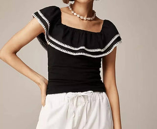 J.Crew - Off-the-shoulder Ruffle Top In Stretch Cotton Blend