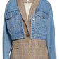 Veronica Beard Keaton Combo Dickey Jacket in Camel/Steel Blue Multi  Size Medium