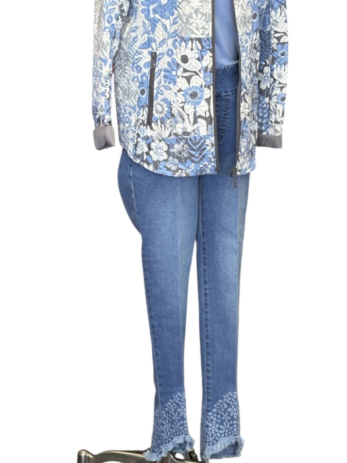 Slimsation By Multiples - Embroidered Scallop Hem Jean