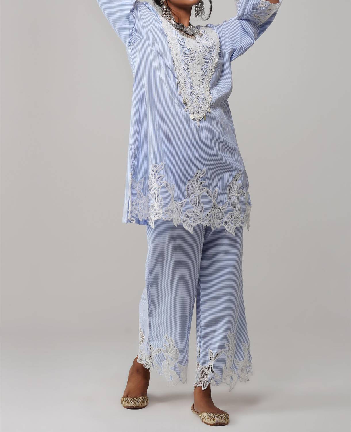 Zaalima Fashion - Stripe Pattern Co-ord Set - Noor-e-rang