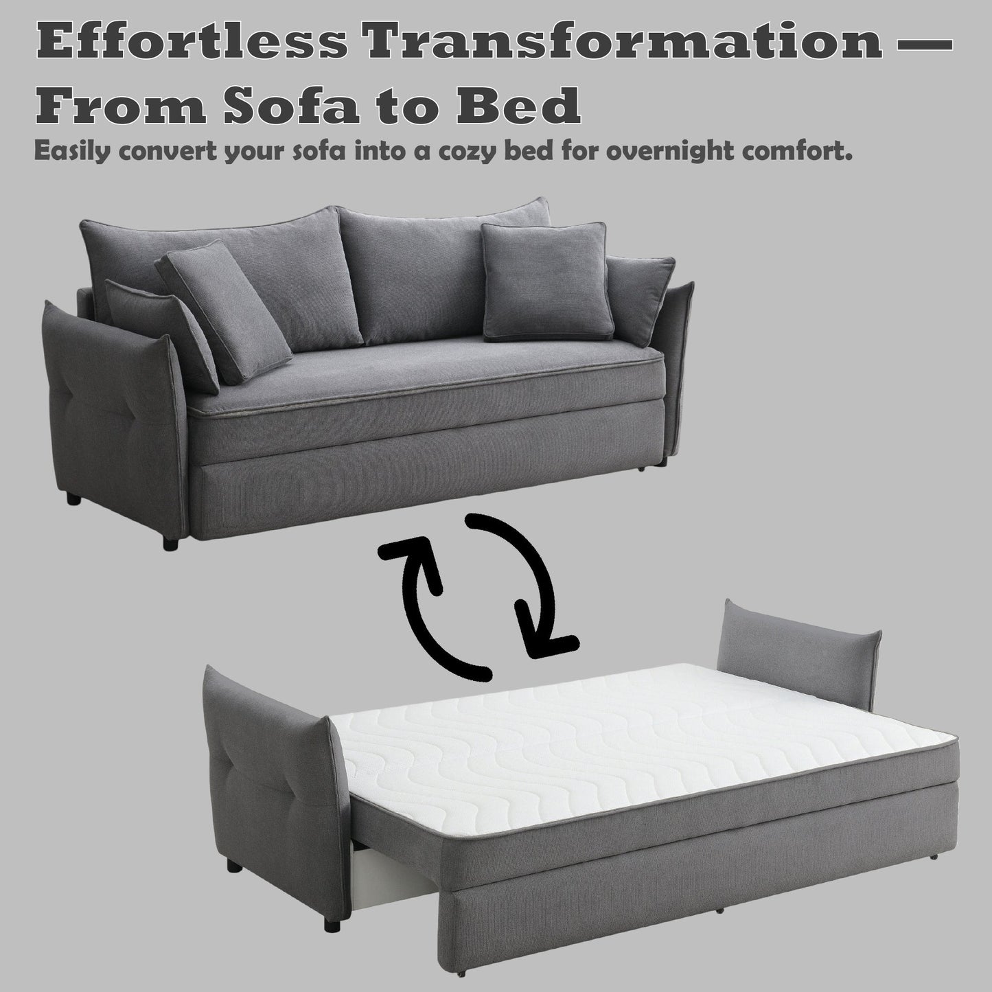 Irina Gray Fabric Sofa Sleeper (Toss Pillows Included)