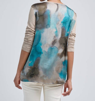 Avant Toi - V Neck Pullover With Watercolor Print Back Silk Top