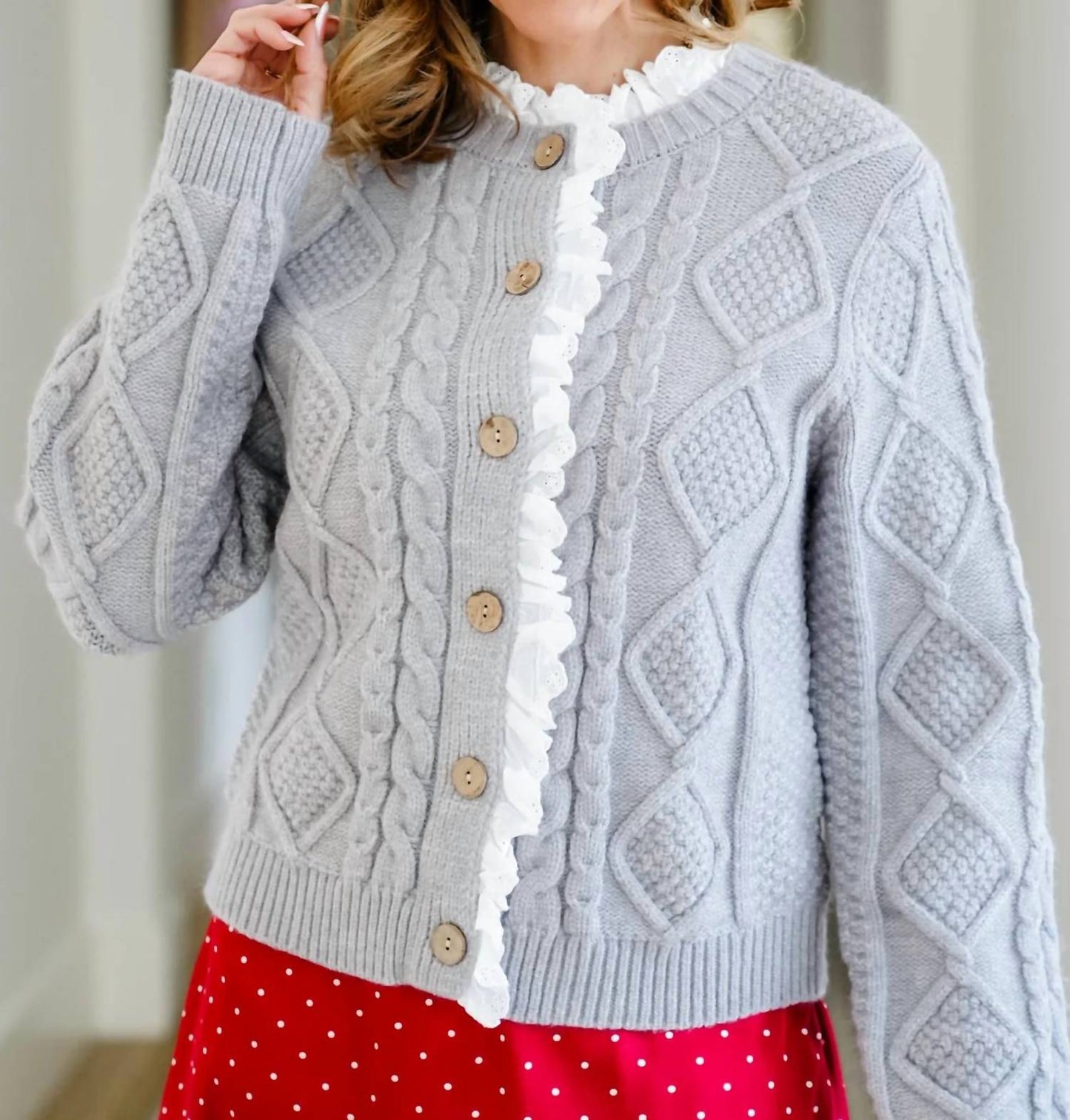 Aureum - Eyelet Trim Cable Knit Cardigan