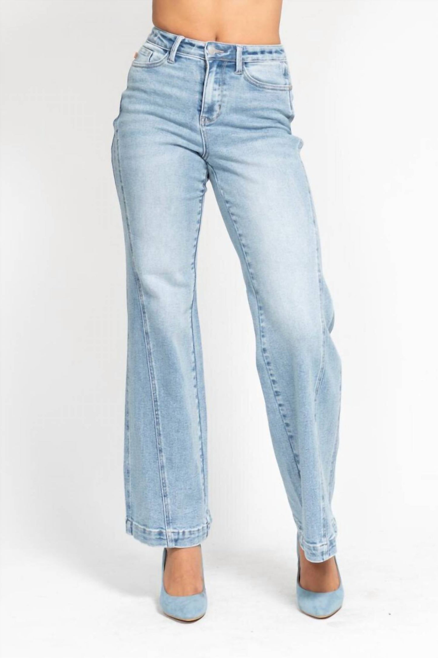 Judy Blue - High Waist Side Seam Insert Detail Retro Wide Leg Jeans