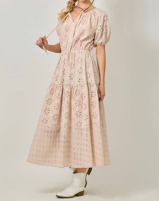 Mystree - Puff Sleeve Tiered Eyelet Dress