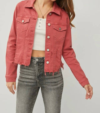 Risen - Full Size Raw Hem Button Up Cropped Denim Jacket Plus Size