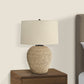 25" Table Lamp with Rattan Base and Linen Drum Shade