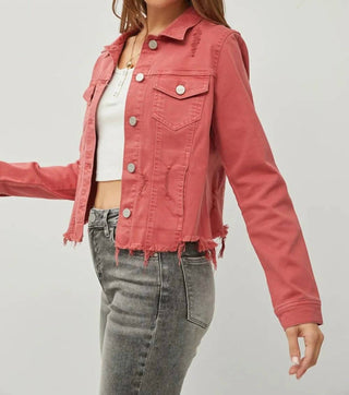 Risen - Full Size Raw Hem Button Up Cropped Denim Jacket Plus Size