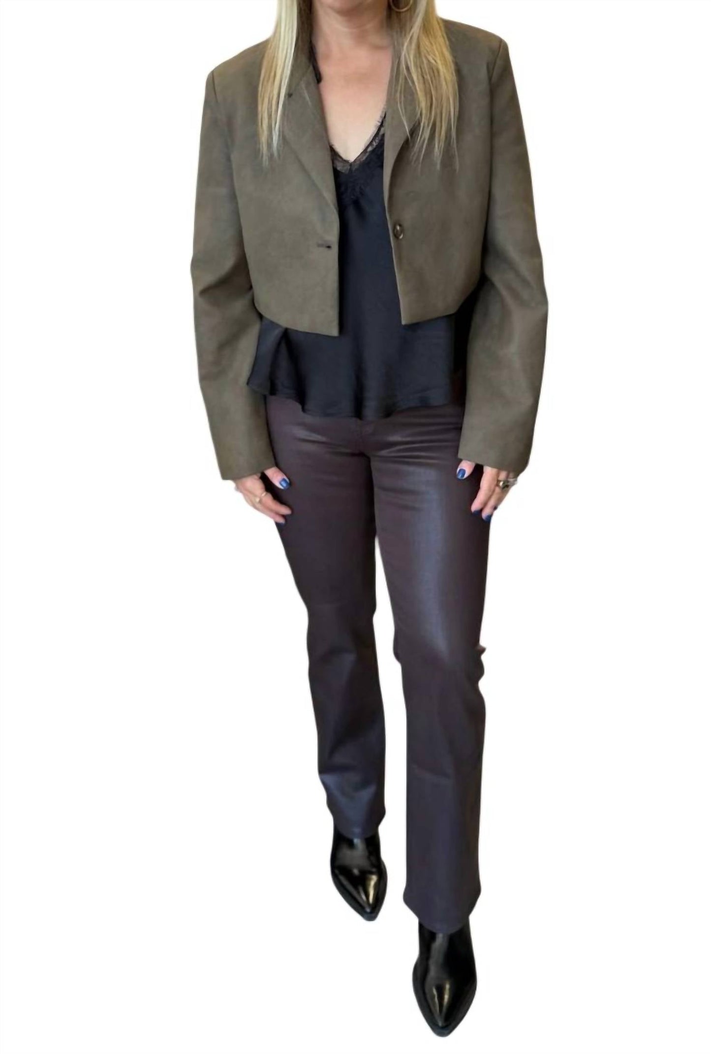 Vintage Havana - Faux Leather Cropped Blazer