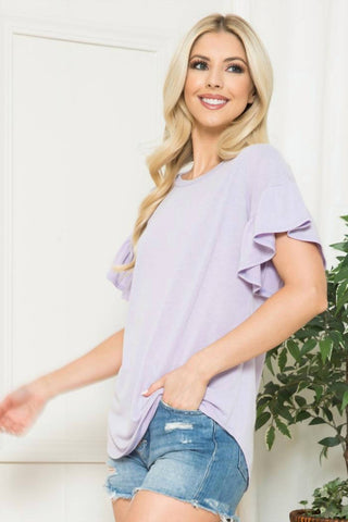 Acting Pro - Solid Ruffle Sleeve Top