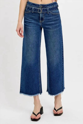 Trendsi - Risen Raw Hem Wide Leg Attached Buckle Jeans