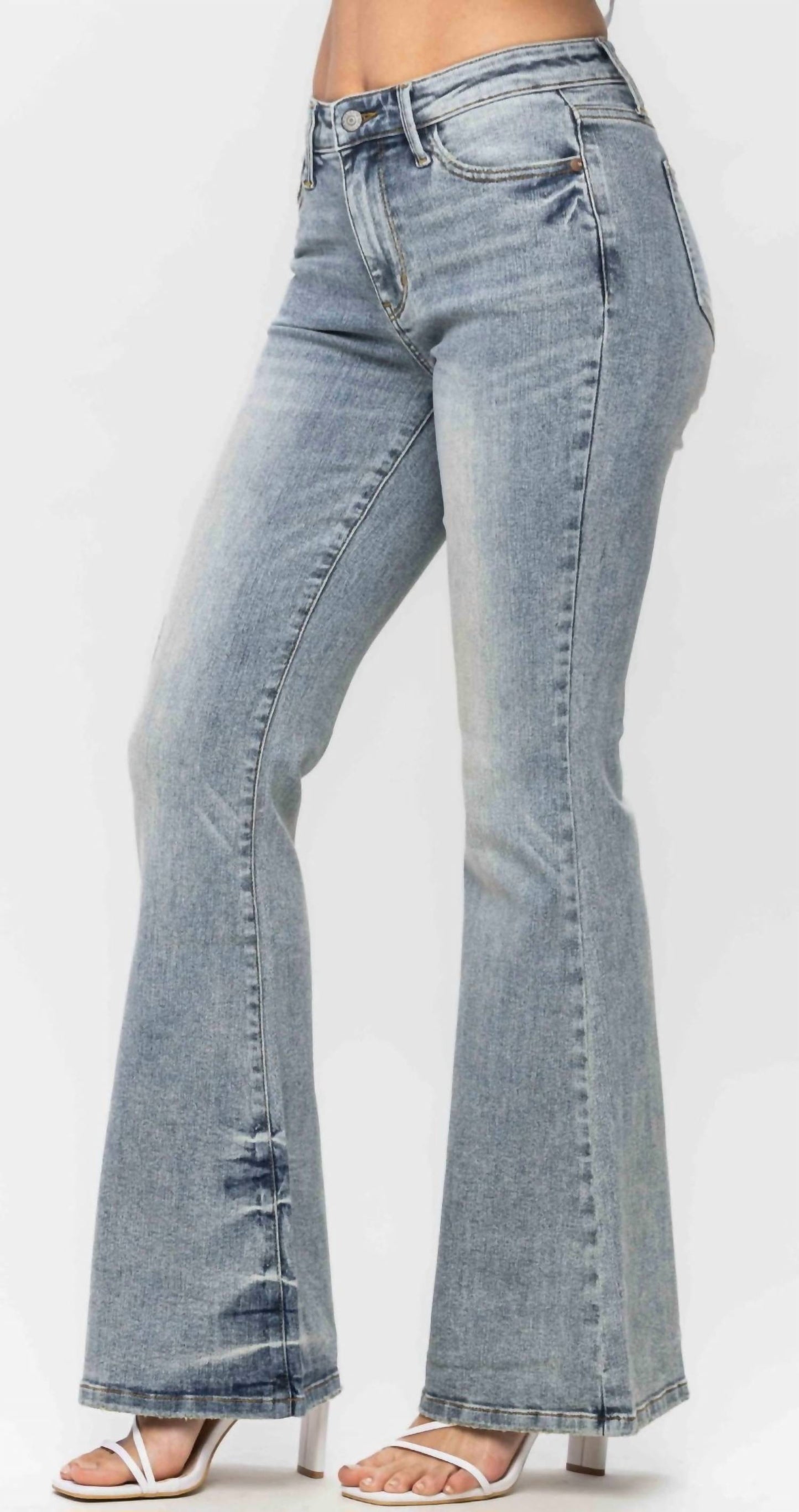 Judy Blue - Tinted Pin Tack Detail Flare Denim