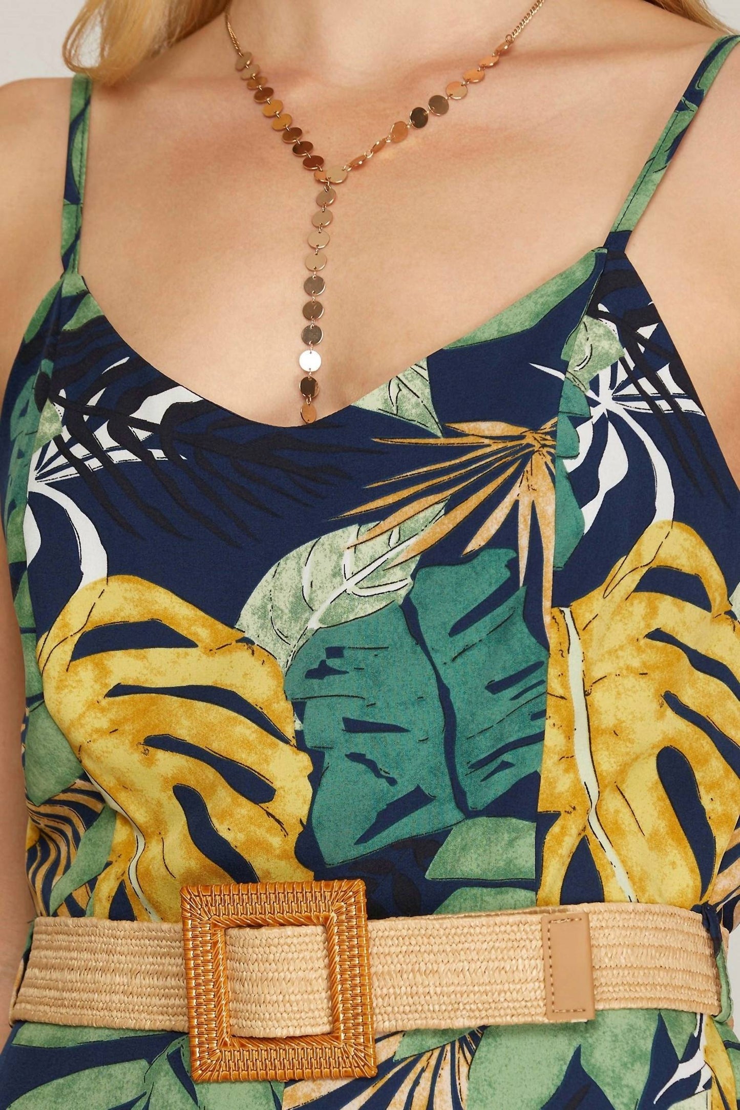She + Sky - Cami Woven Tropical Print Jumpsuit