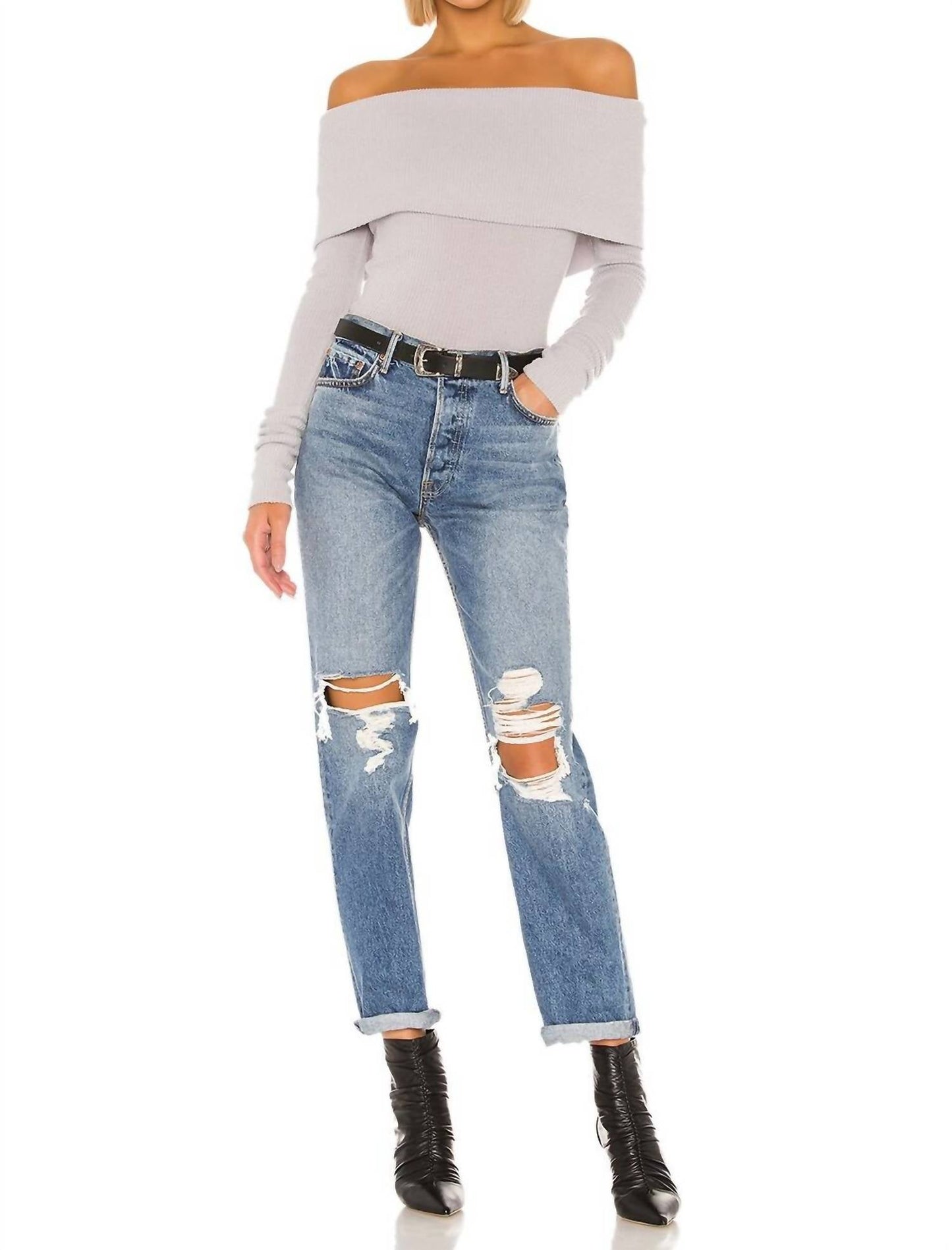 Free People - We The Free Snowbunny Off Shoulder Ribbed Long Sleeve Top