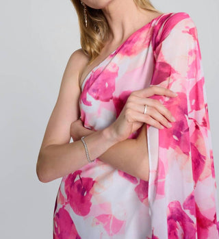 Joseph Ribkoff - Women's Chiffon Floral One Shoulder Cape Dress