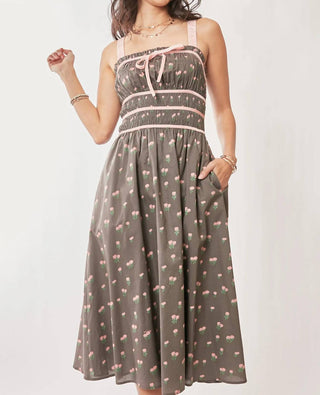 Trendsi - Davi & Dani Contrast Velvet Tape Smocking Bodice Midi Dress