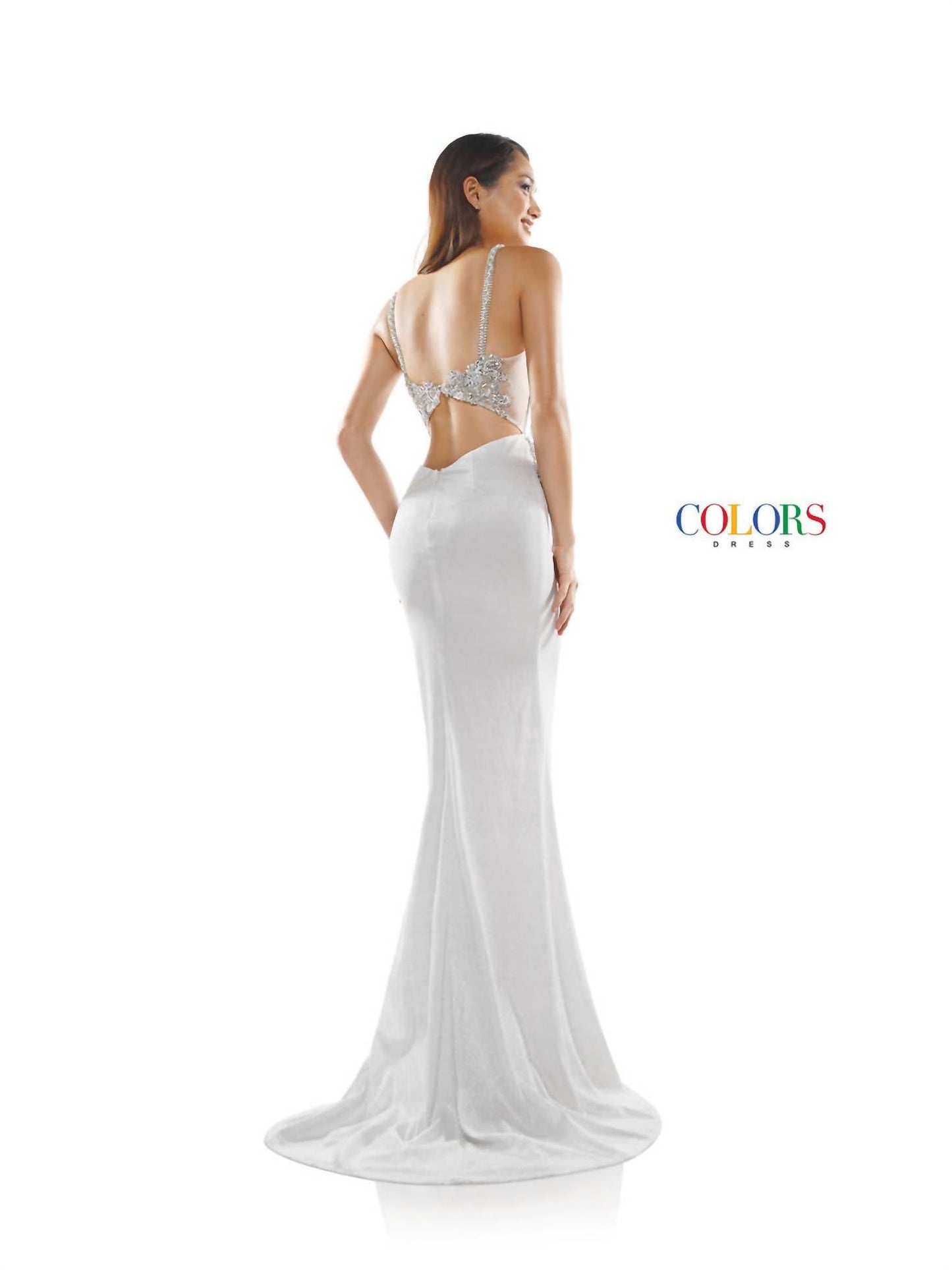 Colors Dress - Sleeveless V-neck Embellished Long Dress