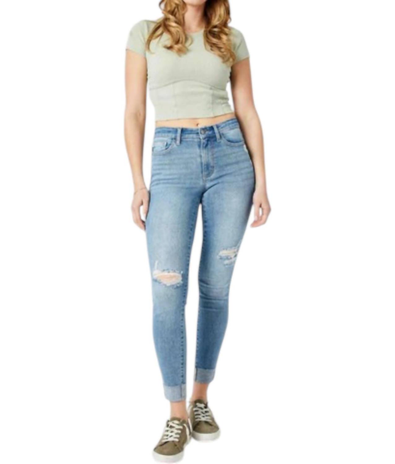 Judy Blue - Destroy & Cuff Skinny Jeans