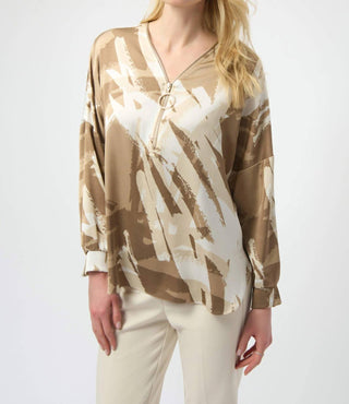 Joseph Ribkoff - Recycled Satin Abstract Print Tunic With Zipper Detail