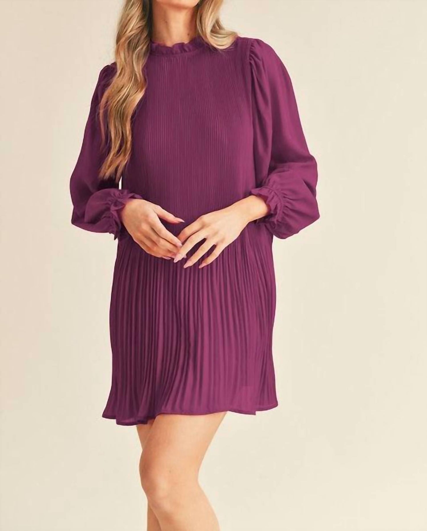 &Merci - Pleated High Neck Mini Dress