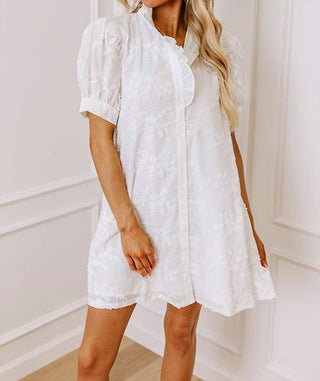 Entro - Floral Embroidered Button Down Dress
