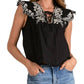 Elan - Jacklyn Flutter Sleeve Embroidered Top