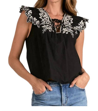 Elan - Jacklyn Flutter Sleeve Embroidered Top