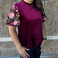 Thml - Embroidered Velvet Puff Sleeve Top