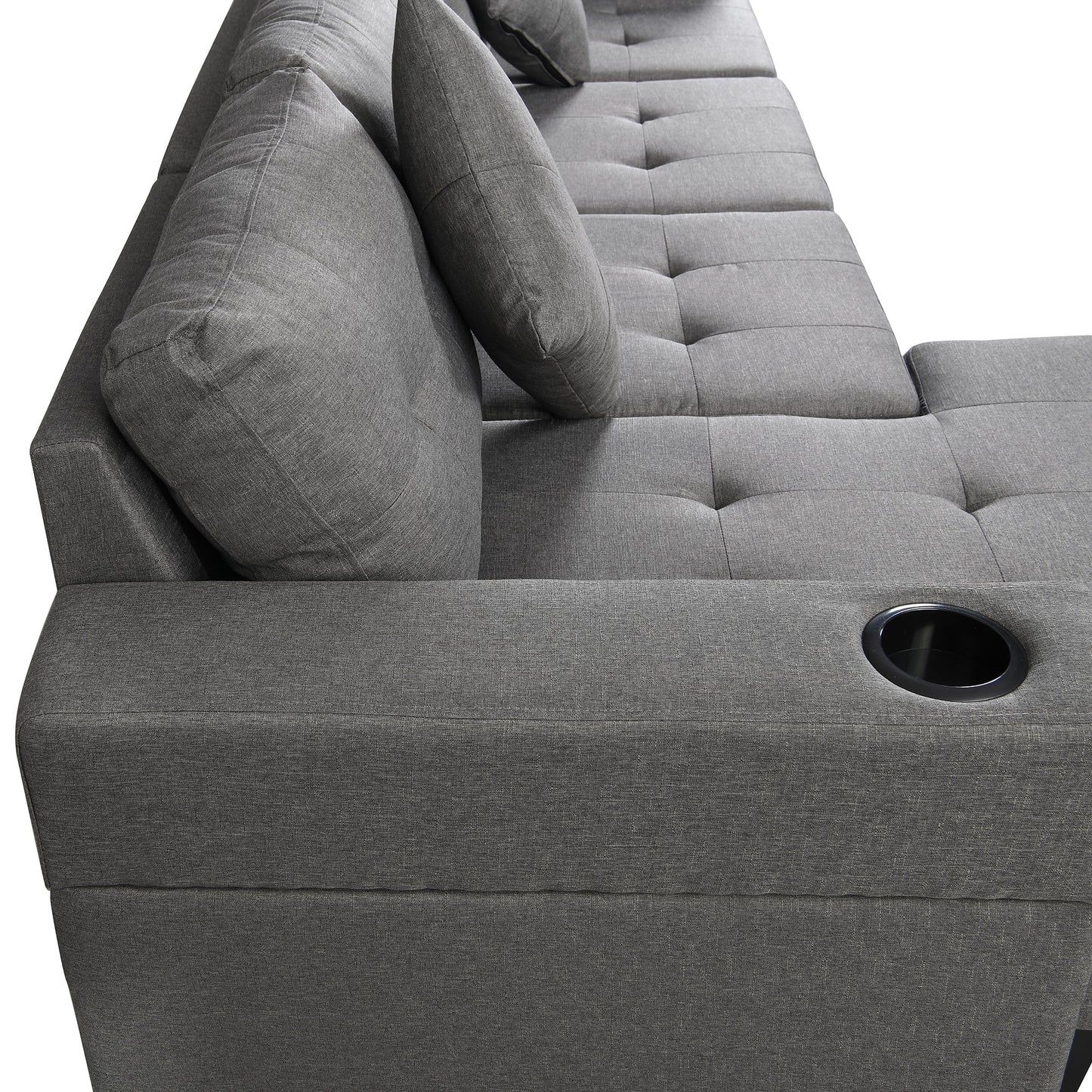 Modern Sectional Sofa Set with L Shape Chaise Lounge and Cup Holders