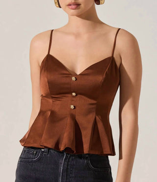 Astr - Paislee Satin Pleated Peplum Top