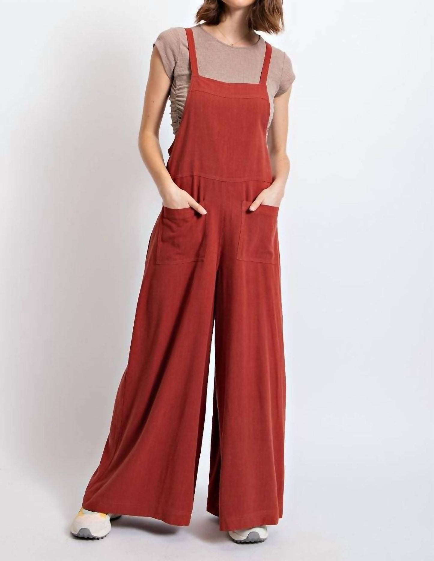 Easel - Textured Linen Wide Leg Romper