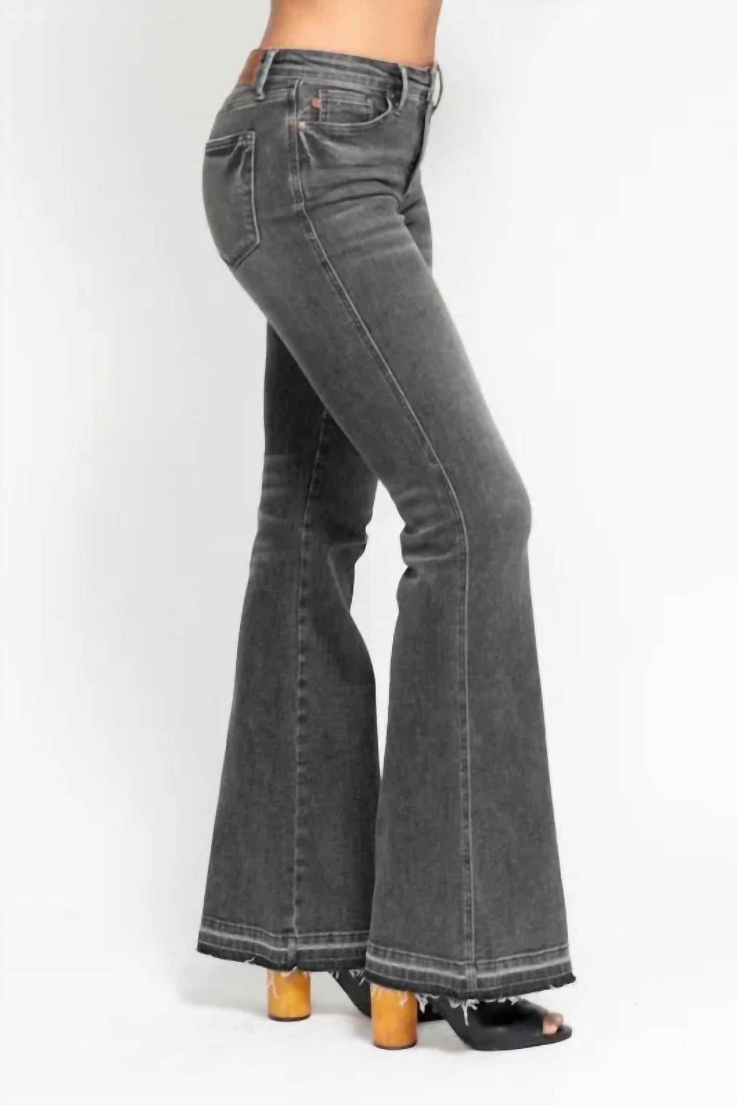Judy Blue - Full Size Midi Rise Tummy Control Release Hem Flare Jeans