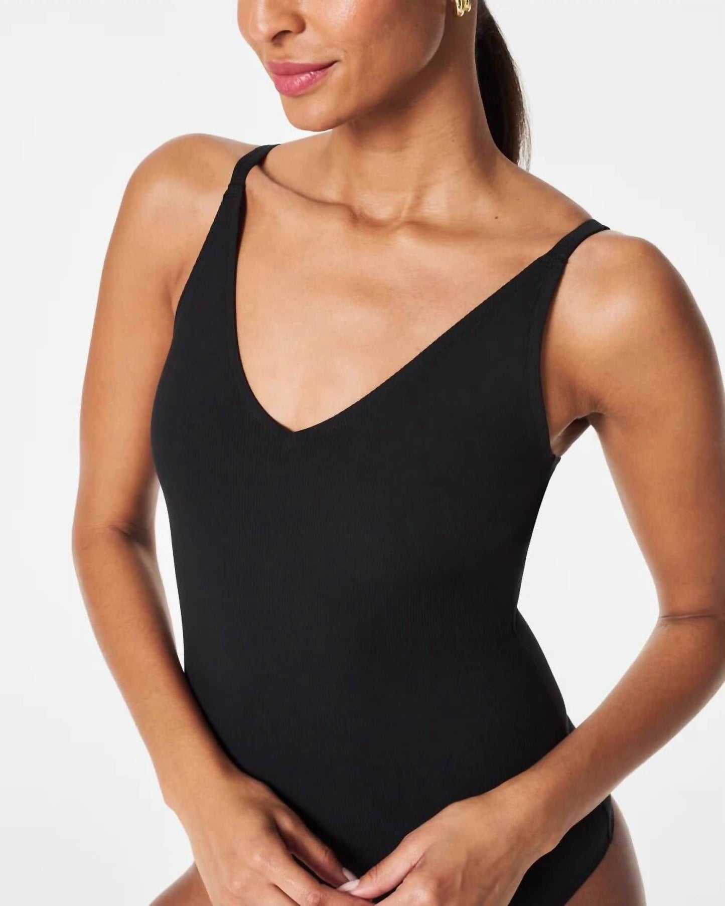 Spanx - Suit Yourself Bodysuit: Ribbed V Neck Bodysuit